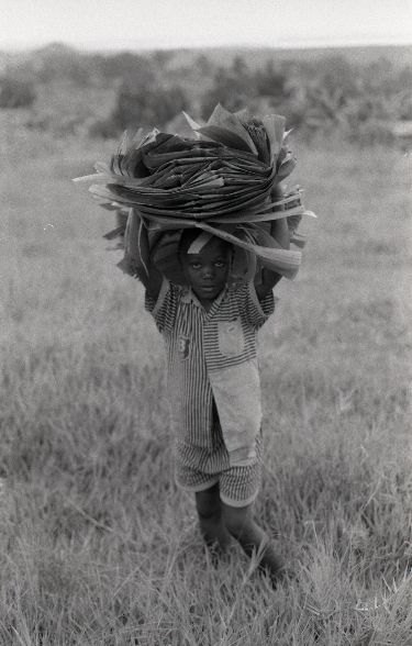 Child with banana leaves - Mityana - Uganda 1996